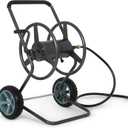 Backyard Expressions 2Wheel Garden Hose Reel Cart, Portable HandCrank Hose Reel, RustResistant Hammertone Gray Finish, Brass Connectors