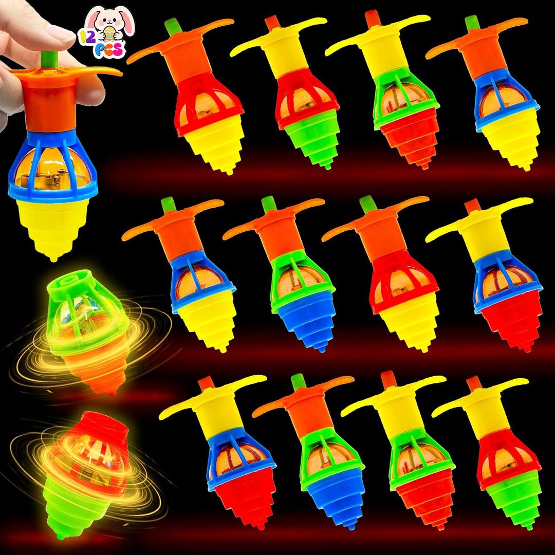 12PCS Spinning Tops Toys, Glow in The Dark Spinner Toys for Party Favor, Easter Basket Stuffers, Easter Eggs Fillers Gifts