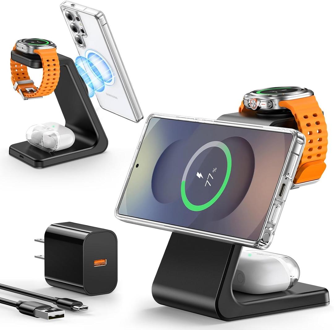 Magnetic Wireless Charger for Samsung, 3 in 1 Mag-Safe Samsung Charging Station for Samsung S24 Ultra Plus S24 S23 S22/Z Fold Flip 6/5/4/3, Galaxy Watch Charger for Galaxy Ultra/6/5/4, Galaxy Buds Pro