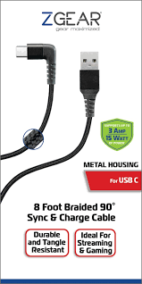 ZGEAR 8 Foot Braided 90° Sync And Charge Cable