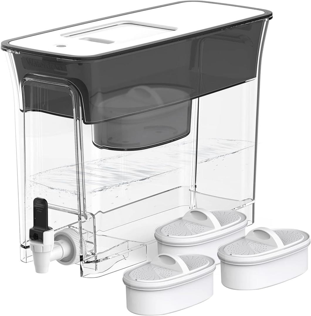 Waterdrop 35-Cup Slim Water Filter Dispenser, Large Capacity Water Filter Pitcher, 200-Gallon Long-Life, 5X Lifetime, Reduces Chlorine, PFOA/PFOS and More, BPA Free, Black (with 3 Filters)