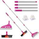 Magic Silicone Broom Sweeper, Multi-Function Floor Cleaning Brush, Bathroom, Pet Hair, Dog Brush Set (Pink)
