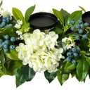 All Season Candle Holder Centerpiece for Table with Artificial Blueberry,White Hydrangea and Eucalyptus Leaf for Table Centerpiece Decor, Dining Room, Party Home Decor
