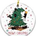 3 x Meowy Christmas Cat Ornament  Funny Ceramic Holiday Decoration with Black Cats in Christmas Tree  Cute Pet Lover Gift  Rustic Farmhouse Xmas Tree Dcor with Cats