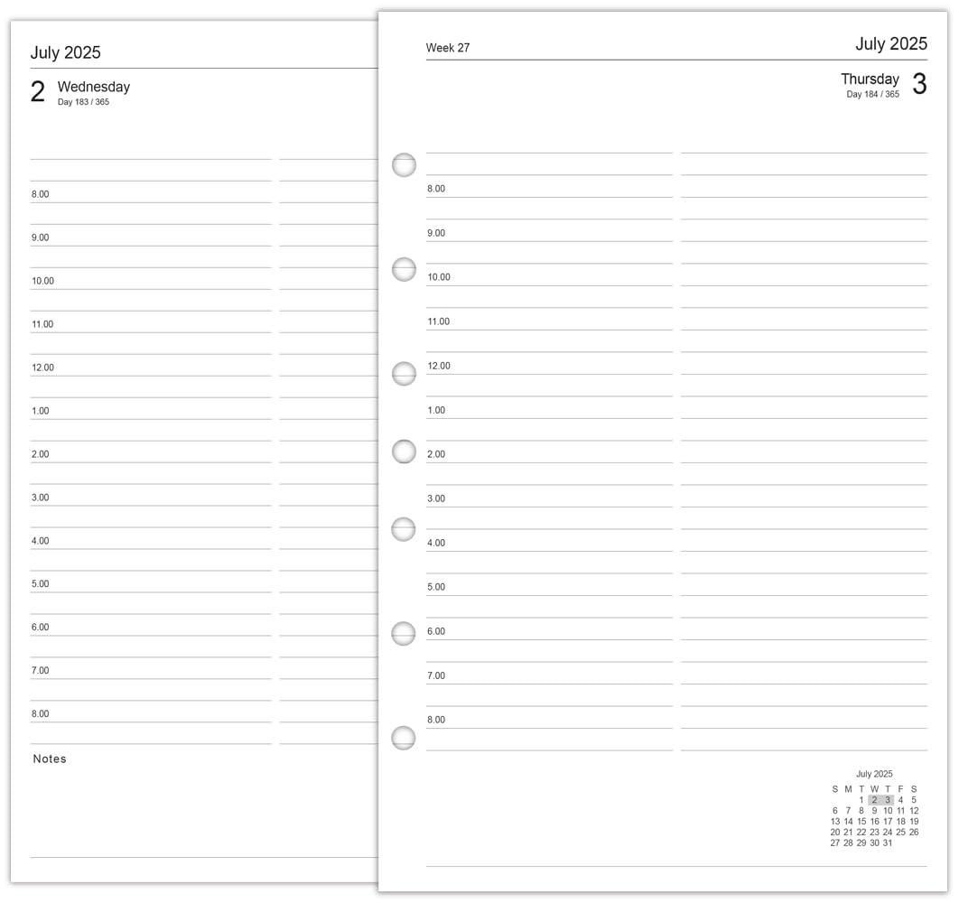 newestor 2025-2026 Daily Planner Refill for Mini Binders, Day on One Page, July 2025 to June 2026, 5-1/2" x 8-1/2", 7 Holes
