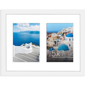 Americanflat 5x7 Double Picture Frame with Shatter-Resistant Glass - Fits Two 5x7 Photos or Use as One 11x14 Picture Frame - Signature Collection - Collage Frames for Wall Display - White (8x10)