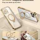 BERFY for iPhone 16 Pro Max Case, Compatible with MagSafe, Built-in Glass Screen Protector, Shockproof Full Body Phone Case for 16 Pro Max with Magnetic Stand, Clear Gold