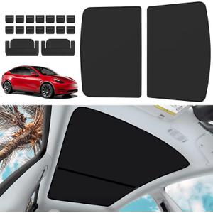 Non-Sag Roof Sunshades for Tesla Model Y 2025, Upgraded Foldable Sunroof Shade Sunshade Roof Sun Shade for Tesla Model Y Accessories 2021-2025 (Not fit 2025-2026 Juniper) (Black)