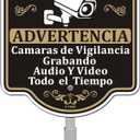 Warning Audio & Video Surveillance On Duty At All Times Bilingual English Spanish Sign 12" x 8" With 35" Long Metal Stakes - Property Protected Security Alarm Camera No Trespassing