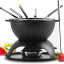 Artestia Cast Iron Fondue Pot for Chocolate, 5-Cup Cheese Fondue Pot with 6 Colored Forks for Fondue Party, 4-6 Person, Black