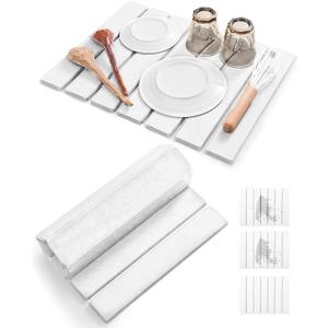 Stone Dish Drying Mat for Kitchen Counter, 16"(L)12"(W)Collapsible Diatomaceous Earth Absorbent Mat, Quick Dish Drying Pad for Kitchen Dishes Bottles Cups Bathroom Any Countertop-White