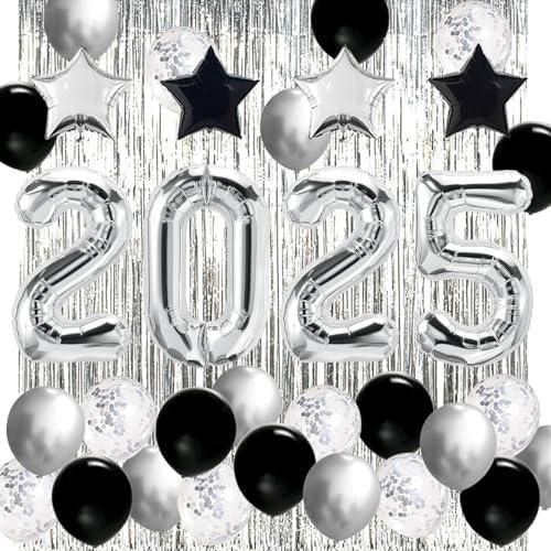JOJO FLY New Years Eve Party Decorations Kit, Silver 2026 Balloons, Black and Silver Balloons Set, Silver Foil Curtain, Graduation Decorations, New Years Eve Party Supplies 2026