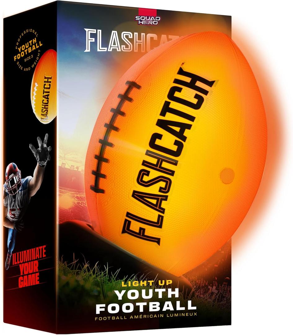 Light Up Football - Glow in the Dark Ball - NO 6 - Boys Gifts - Outdoor Sports, Birthday Gifts for Boys 8-15+ Year Old - Kids Teenage Youth Gift Ideas - Boy Toys Stuff Ages 8-15