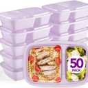 Glotoch 50 Pack Purple Meal Prep Containers Reusable 2 Compartments, Glotoch 32OZ to Go Containers for Food, Disposable Plastic Food Containers with Lids for Microwave Dishwasher Freezer Safe