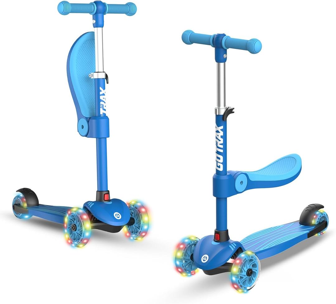 Gotrax KS3 Kids Kick Scooter, LED Lighted Wheels, Adjustable Height Handlebars and Removable Seat, Lean-to-Steer & Widen Anti-Slip Deck, 3 Wheel Scooter for Kids Ages 2-8 and up to 110 Lbs