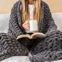 SAMIAH LUXE Chunky Knit Blanket Throw 50x70, Grey Chenille Chunky Knit Throw Blanket for Living Room Decor or Boho Decor, Thick Yarn Knitted Blankets for Couch or Bed, Cable Knitted Crochet Blankets (Graphite)