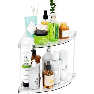 Yieach Clear Corner Bathroom Counter Organizer,2Tier Tiered Countertop Corner Shelf for Perfume,Beauty Products,Makeup Organizer,Skincare Organizers,Vanity Storage Tray for Bedroom,Bathroom Sink Shelf