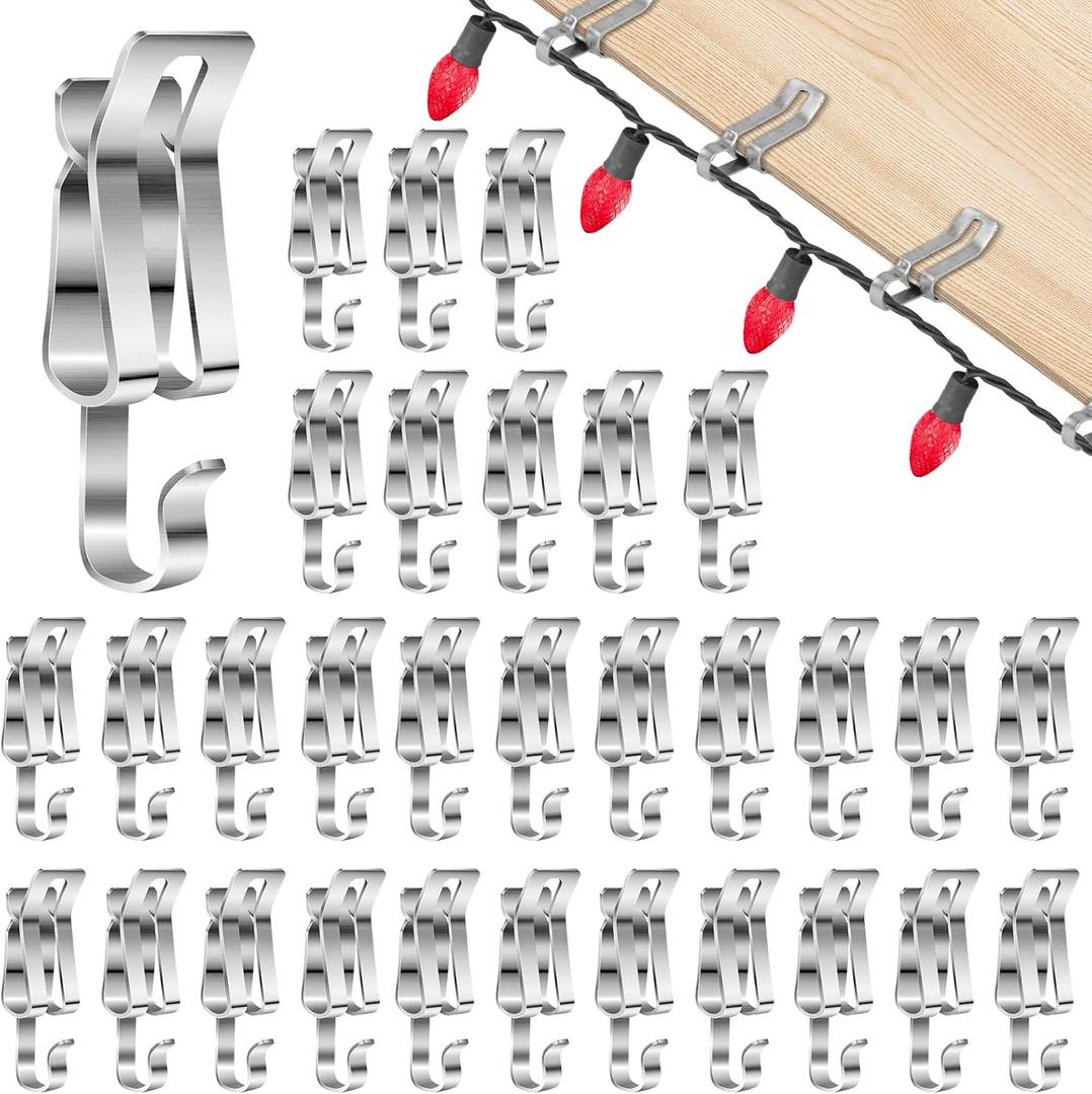 FONUNO Christmas Lights Clips Metal Christmas Lights Gutter Hooks Outdoor Seasonal Gutter Clips for Shingles Roof Holiday Decoration (50 PCS)