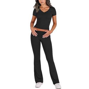 Chicyes Lounge Sets for Women 2 Piece Foldover Yoga Flare Leggings Pants Crop Tops Casual Y2K Outfits Matching Tracksuit Set S