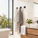 Black Square Adhesive Hooks for Shower, Bathroom, Kitchen, Robe, Towel, Coat, Waterproof & Rustproof Heavy Duty Hook for Walls No Damage, Stainless Steel Sticky Hook (4)