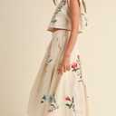 Women Floral Embroidery Dress Sleeveless 2 Piece Tank Top and Skirt Loose Fit Boho Dress, S
