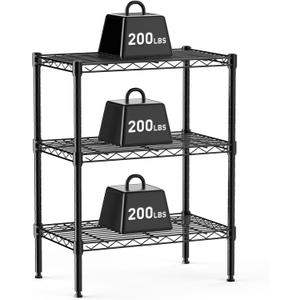DUMOS 3-Tier Metal Wire Storage Shelves, Adjustable Standing Storage Rack Shelf, Heavy Duty Steel Shelving Unit Organizers for Kitchen Bathroom Pantry Garage, 23.3" W×13.4" D×47" H, Black