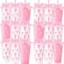 Skylety 24 Pcs Pink Bow Plastic Cups with Lid Straw and Ribbon Set, 24 oz Pink Bow Coquette Party Decorations Reusable Drinking Cups for Birthday Wedding Baby Shower Bridal Party