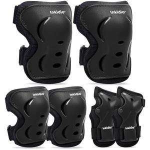 Inkidio Knee Pads for Kids Protective Gear Set with Knee Pads Elbow Pads and Wrist Guards Ideal for Girls Boys Skating Skateboard Scooter Bike (Small, Black)