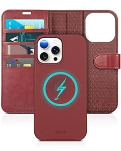 TUCCH Wallet Case for iPhone 15 Pro Max, [Removable] Stand RFID Blocking 4 Card Slots Wireless Charging Protective Case, 2-in-1 Detachable PU Leather Folio Compatible with iPhone 15 Pro Max, Dark Red