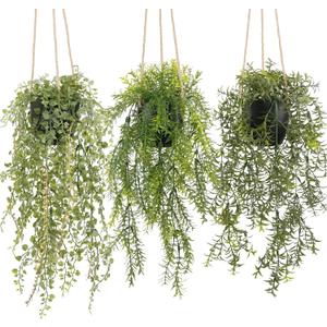 3 Packs Fake Hanging Plants with Black Pots, 18.5" Artificial Hanging Plants for Wall Decor, Fake Plants Mandala Vine Indoor/Outdoor for Home Bathroom Bedroom Kitchen Office Room Decor