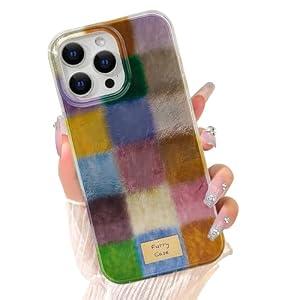 xoniery Compatible with iPhone 15 Pro Max Case, Cute Aesthetic Colorful Checkered, Senior Shockproof, Anti-Scratch and Slim Trendy Cover for Women Girls