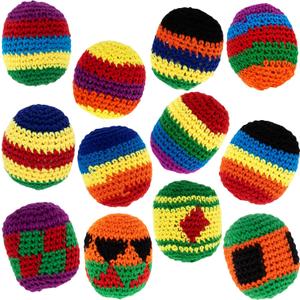 ArtCreativity Knitted Kickballs Hacky Sack, Set of 12, Hacky Sacks for Adults and Kids in Assorted Colors and Patterns, Hanky Sacks Footbag Indoor and Outdoor Toys, Goodie Bag Stuffers