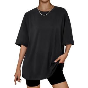 Trendy Queen Women's Oversized Summer T Shirts Plus Size Batwing Cute Casual Tops Short Sleeves Fashion Workout Clothes (Large, Black)
