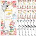 24 Set Tea Spoon Party Favors Sliver Tea Spoons Bulk 8 Style Flower Teaspoon with Thank You Cards Gift Bags Stainless Steel Dessert Coffee Spoons Bar for Bridal Shower Guest Souvenir Gift