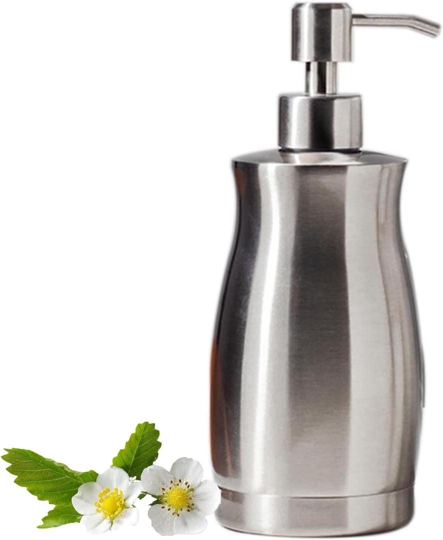 Brushed Stainless Steel Countertop Soap Dispenser Rust and Leak Resistant Hand Soap Pump with Funnel for Kitchen Countertops and Bathroom Dispensers (13.5 oz/400 ml) (Gray (Brushed Nickel) Gel Style)