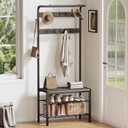 Hall Tree with Bench and Shoe Storage, 4-in-1 Entryway Organizer with 10 Hooks and Storage Shelf,Coat Rack Freestanding with 2-Tier Storage Shelf for Living Room, Bedroom Gray