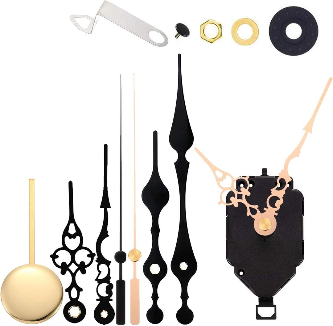 Quartz Pendulum Clock Movement DIY Wall Mechanism Repair Parts Replacement with 3 Different Pairs of Hands, 5/16 Inch Maximum Dial Thickness, 4/5 Inch Total Shaft Length