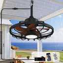 BvenuBigLite Outdoor Ceiling Fan with Lights: 20" Waterproof Plug-in Ceiling Fan with Remote Control Smart App - Gazebo Caged Hanging Fans for Patios Porch Pergola 6 Speeds Reversible - Walnut