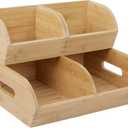 Potato and Onion Storage Bin for Pantry and Kitchen Counter - Ventilated Stackable Bamboo Organizer Baskets with Handles - Multipurpose Organization Containers for Fruit, Vegetable, Pantry - 3 Pack