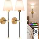 NIORSUN Battery Operated Wall Sconce Set of 2, Black-Gold Rechargeable Wall Lights with 5200mAh Dimmable Bulbs and Remote,10 Colors Wireless Wall Lamps for Bedroom Living Room Hallway Decor