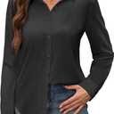 siliteelon Women's Stain Shield Dress Shirts Wrinkle Free Long Sleeve Shirts Solid Work Business Button Down Shirts (XX-Large, Black)