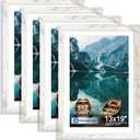 Hongkee 13x19 Picture Frame Set of 4, 13x19 Distressed White Wood,Mat 11x17, 13X19 in