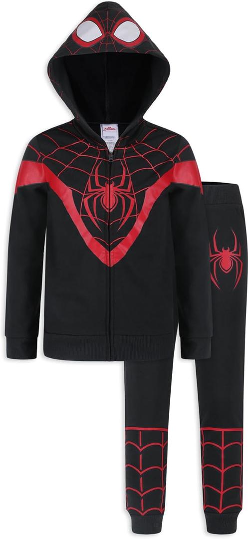 Marvel Spider-Man, Miles Morales, & Venom Boys Zip Up Hooded Sweatshirt and Pants Set for Toddlers and Big Kids Black/Red 16