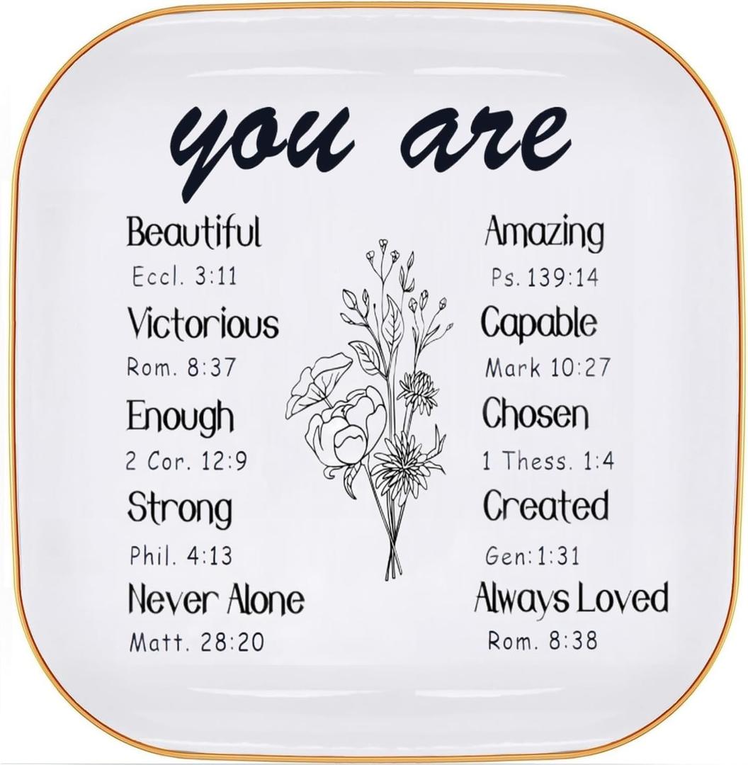 Christian Gifts for Women Trinket Dish Tray, Religious Catholic Spiritual Gifts for Women Bible Verse Gifts for Christian Teen Girls Birthday Christmas Ring Dish Jewelry Tray Gift