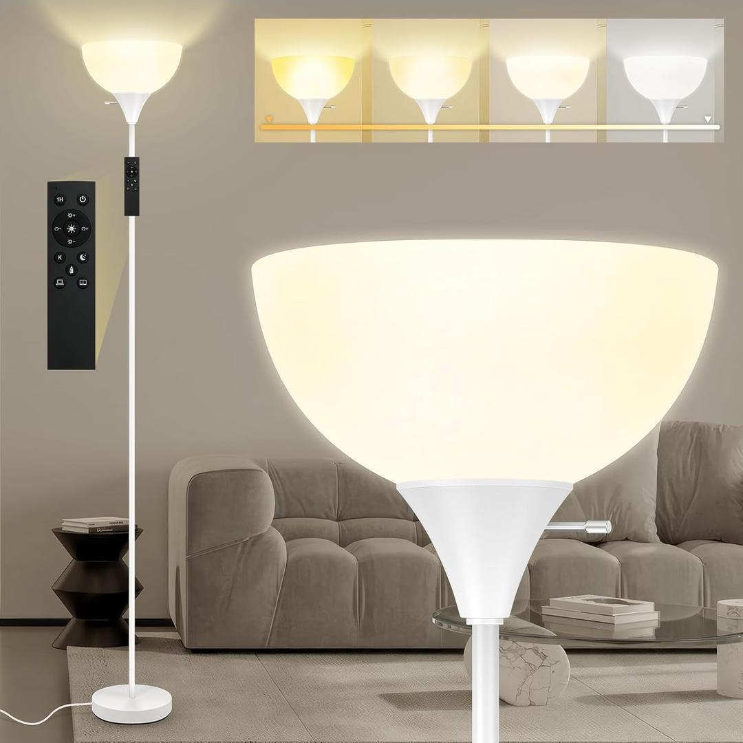 Floor Lamps for Living Room, 71'' Torchiere Floor Lamps with Remote, 2700K-6500K Colors Temperature & Brightness Adjustable, 10W/1200LM White Dimmable Floor Lamp,Tall Standing Lamp for Bedroom/Office