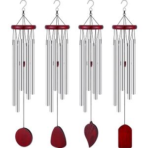 Tatuo 4 Pcs Memorial Wind Chimes 28 Inch Wooden Sympathy Wind Chimes DIY Sympathy Gift for Father's Day Loss of Loved One Bereavement with 6 Aluminum Tube for Indoor Outdoor (Silver,Simple Style)