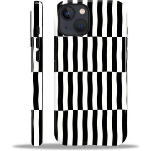 for iPhone 15 Plus Case,HL2 Plaid Stripes Black White Hybrid 2 Layer Hard Shell Silicone Protective Pattern Design Case