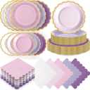 Zhehao 150 Pcs Pink and Purple Plates and Napkins Tableware Serves 50 Includes 9 Inch 7 Inch Purple Scalloped Edges Paper Plate and Napkins for Wedding Birthday Baby Shower Party