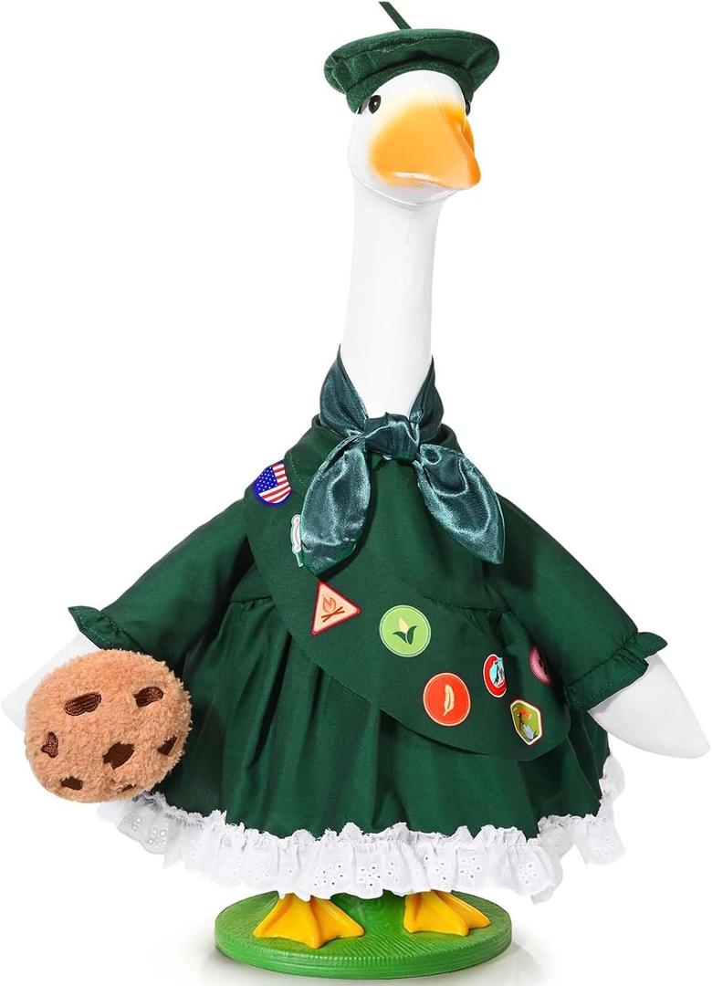 Scout Porch Goose Outfit for 23" Cement or Plastic Goose Statue Green Scout Uniform Goose Costume for Holiday Outdoor Garden Lawn Yard Patio Statue Art Decoration