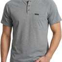 BOCOMAL Non FR - Men's Henley Work Shirts, Stretch-Cotton Relaxed Fit | 5.5oz Lightweight, EX-Soft, Breathable, Chest Pocket, Versatile Workwear - Ideal for Jobsite & Casual, Large
